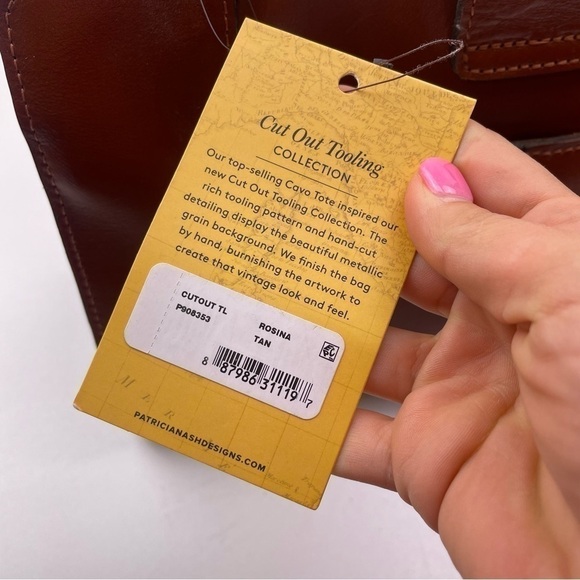 Patricia Nash Rosina Tan Tooled Leather Satchel Bag Floral Cutout Purse NWT - Picture 2 of 9